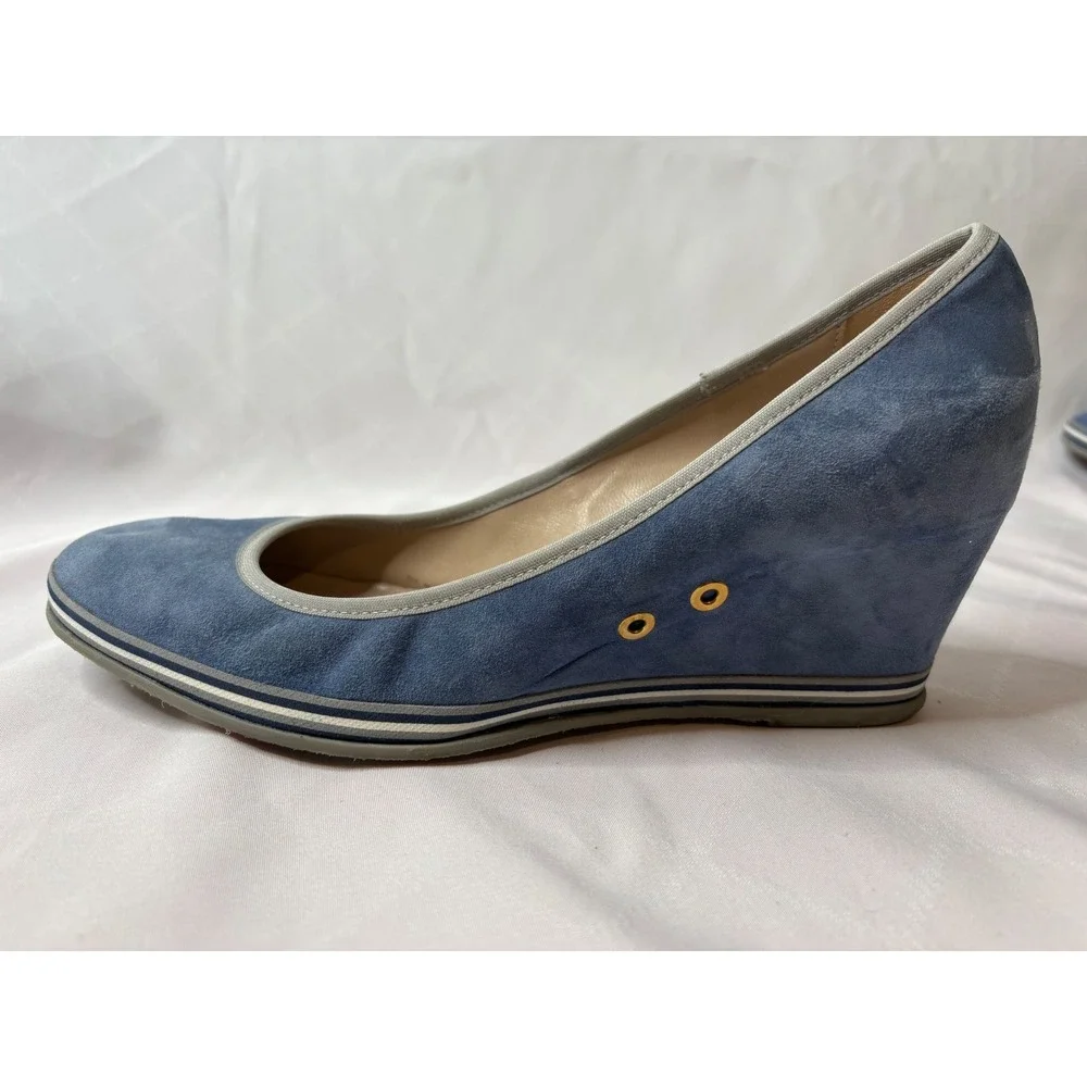 MICHAEL PASINKOFF Womens Blue Wedge Suede Round Toe Pumps 41/10 Italian Luxury